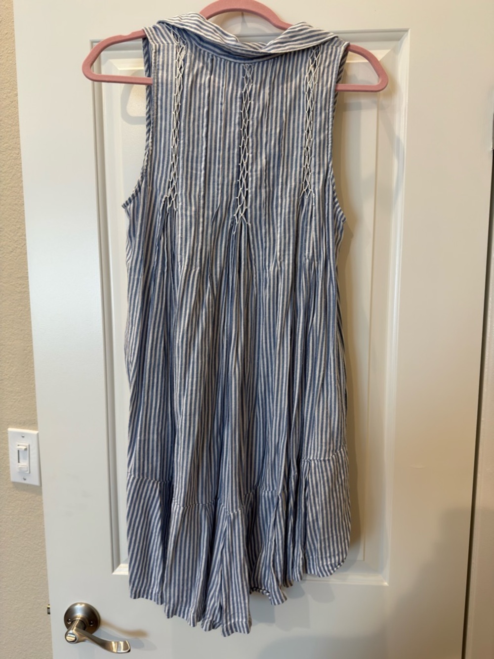 Free People Blue and White Striped Sleeveless Romper w/pockets - Picture 4 of 5